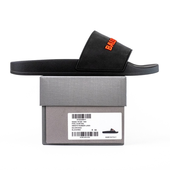 Balenciaga Black Red Pool Slide Sandals Men’s Rubber Logo - NEW - EU 44 | US 11 main image 6